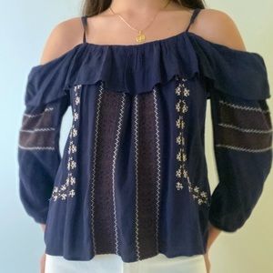 Open shoulder embroidered top